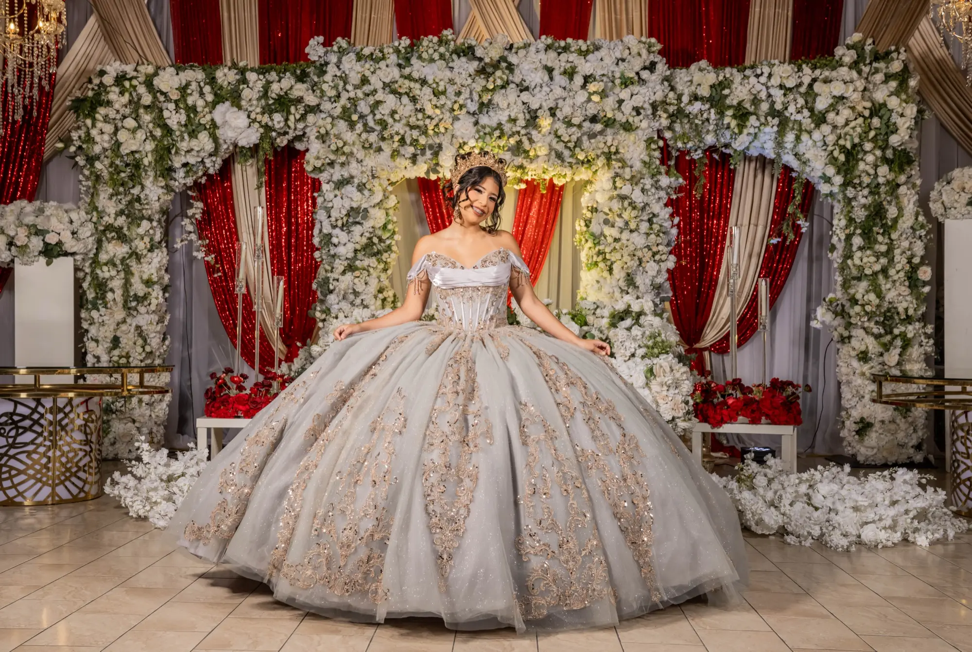 Silver quinceañera ball gown